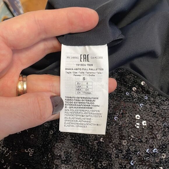 NWT Pinko Sequined One-Shoulder Dress sz S in Black - Picture 9 of 10